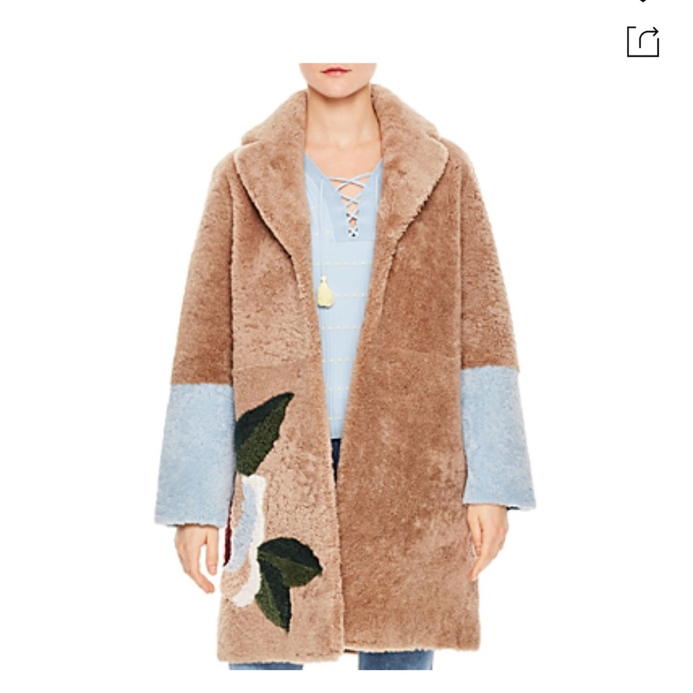 SANDRO PARIS NWT! DEWI LAMBSKIN SHEARLING TEDDY BR COAT-CAMEL.SZ 1 RETAIL $2390 - Picture 4 of 10